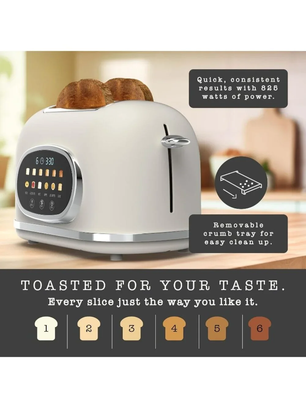 2 Slice Digital Cream Stainless Steel With Touchscreen 6 Shade Settings Toaster